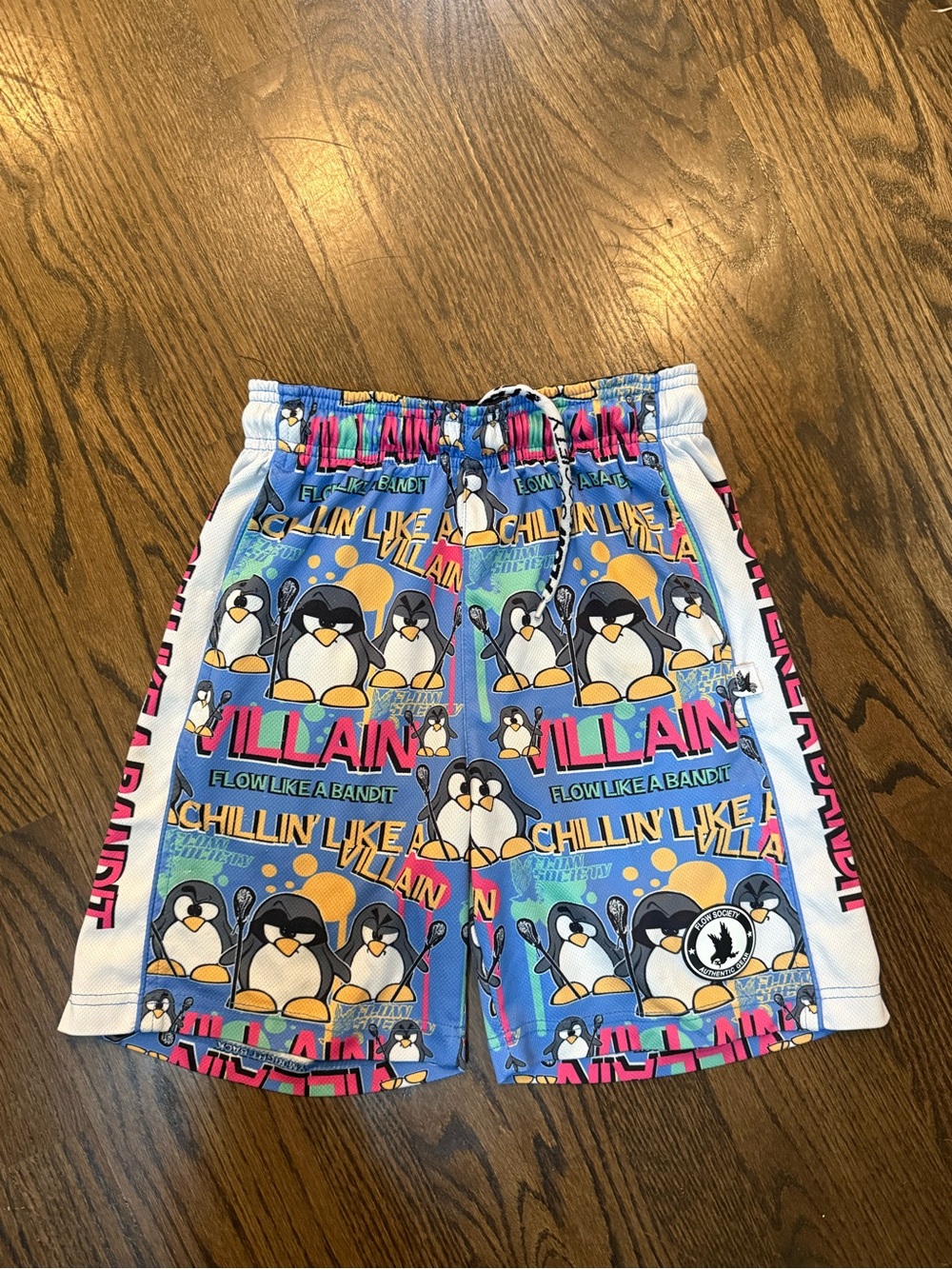 Kids Blue Penguin Graphic Athletic Shorts